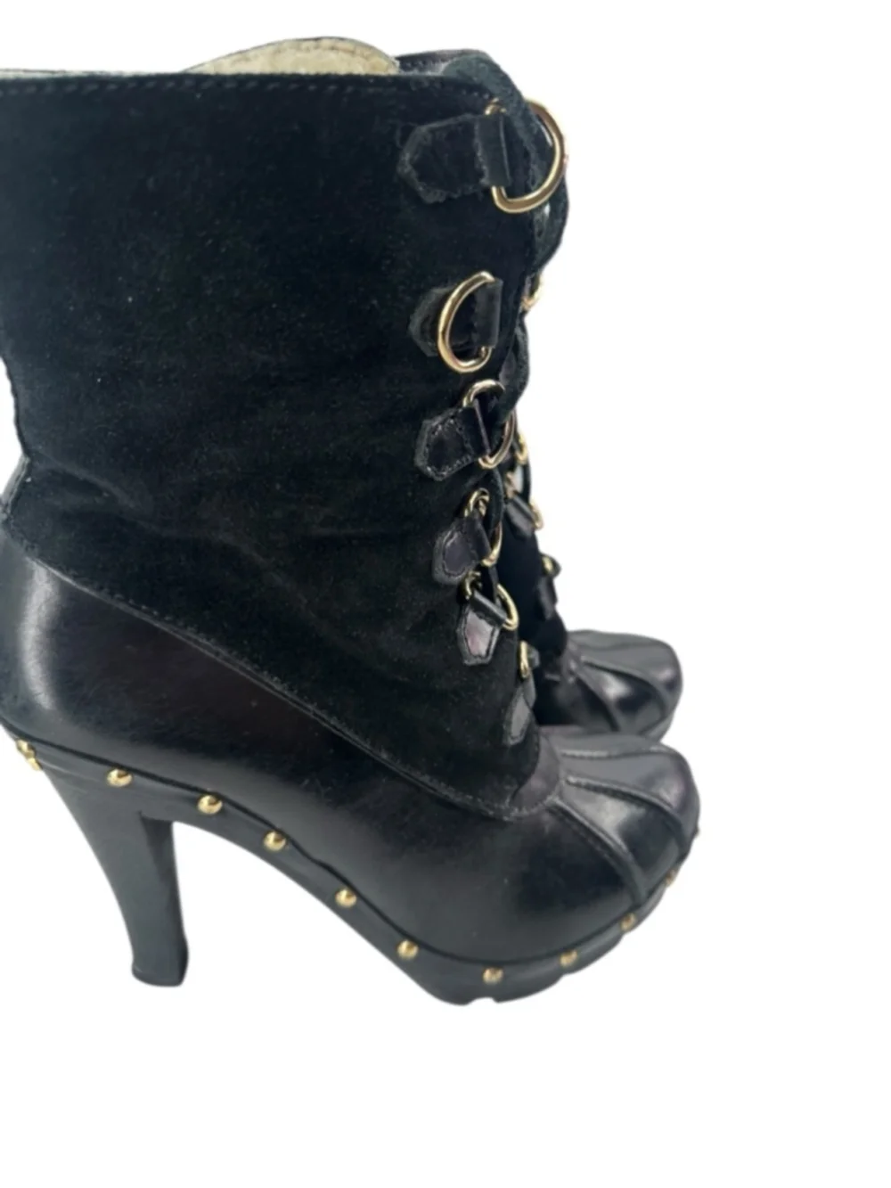 Michael Kors winter warrior clog boots Black leather shearling lined heeled sz 8